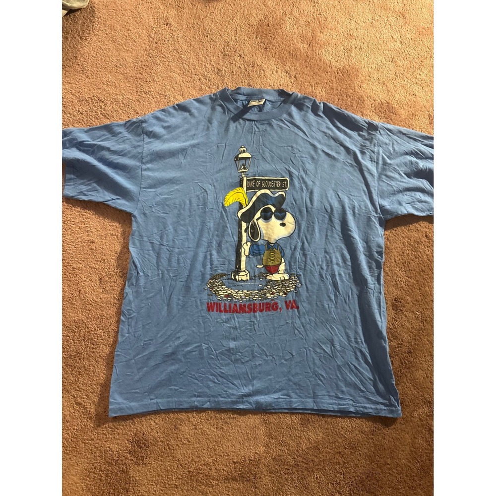 Vintage Tultex Snoopy Joe Cool Williamsburg VA T-Shirt Blue 2XL Peanuts